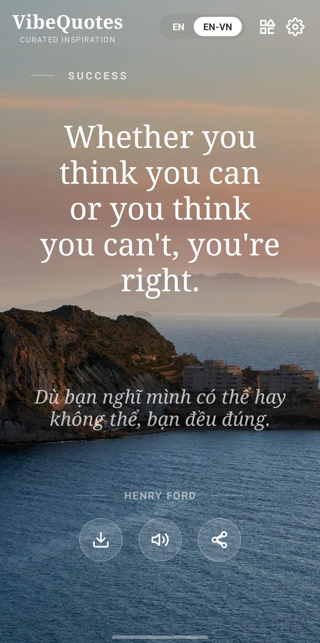 VibeQuotes giao diện tím